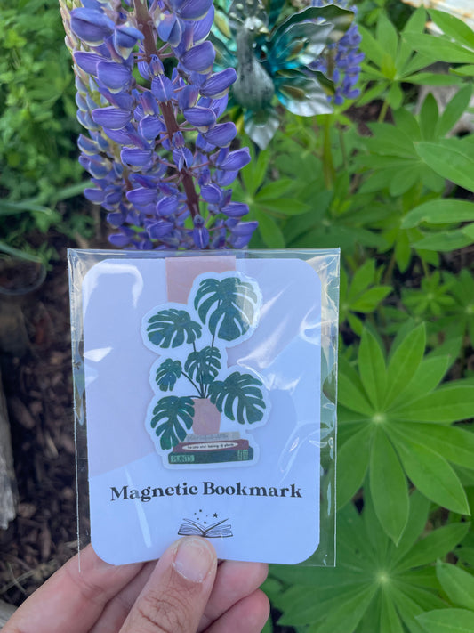 Monstera with books magnetic bookmark